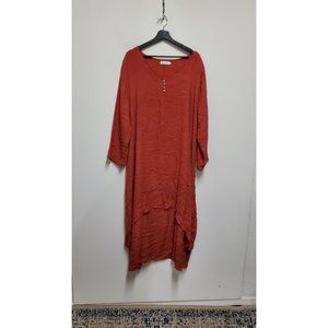OSX Long Sleeve Dress Boho Cotton Blend Dress Size 5XL Burnt Orange